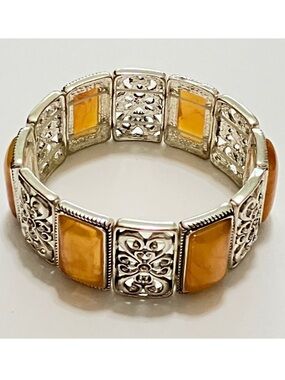 Bracelet - Amber and Silver Stretchy